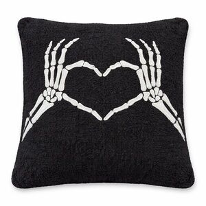 Styled Collection x Sarah Knuth Skeleton Heart Hand Pillow Black White Plush NEW